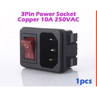 IEC320 C14ไฟฟ้า AC ซ็อกเก็ต3ขาสีแดง LED 250V Rocker Switch 10A ฟิวส์หญิงชาย Inlet Plug Connector 2 Pin Socket Mount