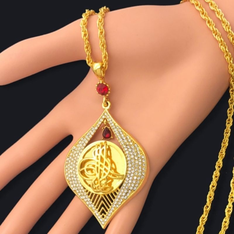 สร้อยคอทอง18K แต่งทับทิม สไตล์อาหรับ มุสลิม ตุรกี