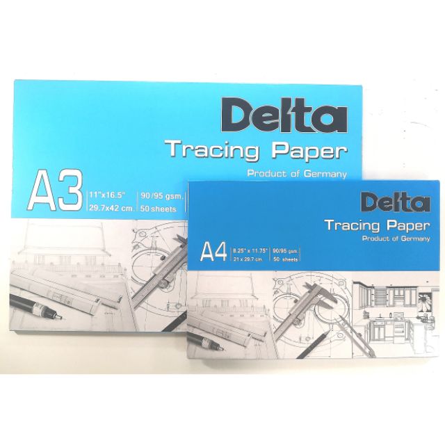 Delta เดลต้า   กระดาษไขเขียนแบบ กระดาษไขอเนกประสงค์  หนา 90/95 แกรม  ขนาด A2, A3, A4