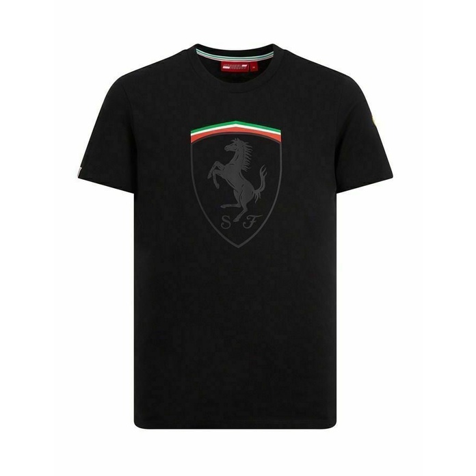 เสื้อยืดผ้าฝ้ายพิมพ์ลายคลาสสิก เสื้อยืดลําลอง แขนสั้น พิมพ์ลาย Scuderia Ferrari F1 Mono Shield สีดํา สําหรับผู้ชาย
					