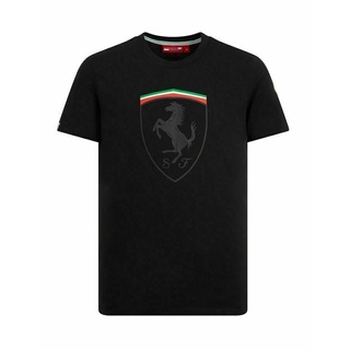 เสื้อยืดผ้าฝ้ายพิมพ์ลายคลาสสิก เสื้อยืดลําลอง แขนสั้น พิมพ์ลาย Scuderia Ferrari F1 Mono Shield สีดํา สําหรับผู้ชาย