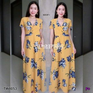 👗Maxi Dress แม๊กซี่เดรสอกไขว้ลายดอก👗