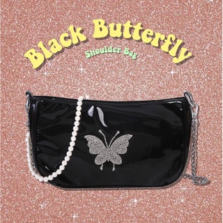 Black Butterfly Shoulder Bag🦋🖤 กระเป๋าสะพายข้างสีดำลายผีเสื้อน่ารัก🦋🖤