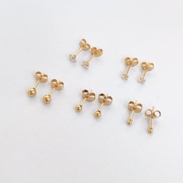 ต่างหูเบสิคใส่ติดหูอาบน้ำได้ simple dot และต่างหูเพชรsimple diamond (stainless steel)