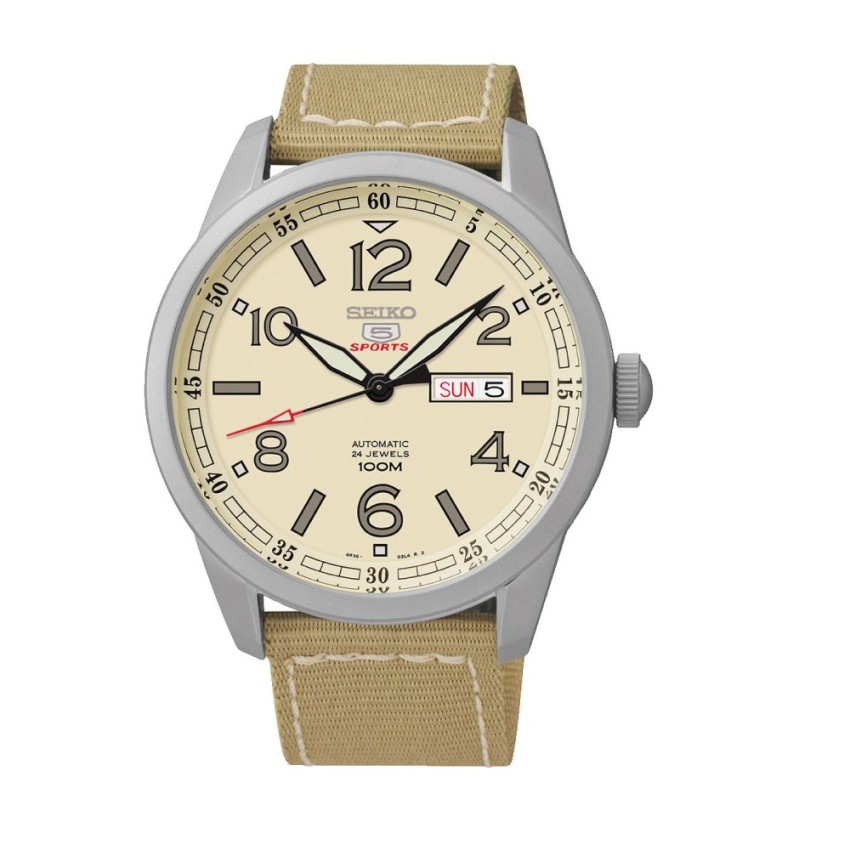 Seiko 5 นาฬิกาข้อมือชาย Sport Mens Automatic with Hand Winding and Beige Dial SRP635K1