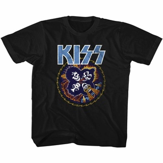 Laichg98flflea21 เสื้อยืดแขนสั้น ผ้าฝ้าย พิมพ์ลาย KISS SKULL สีดําSize S-5XL