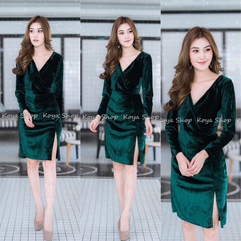 hbstation.shop เสื้อผ้าผู้หญิง เดรสออกงาน สีเขียว พร้อมส่ง