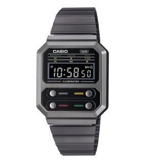 CASIO ของแท้ รุ่น A100 นาฬิกา คลาสสิค Classic Vintage วิทเทจ สายสแตนเลส พร้อมกล่องและรับประกัน 1 ปี A100WEGG-1A