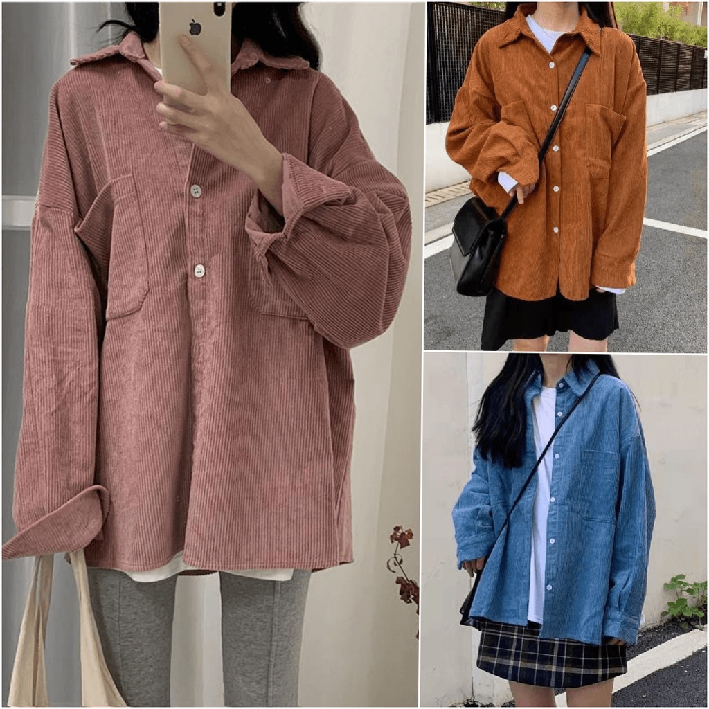 suysuy พร้อมส่ง เสื้อกันหนาวผ้าลูกฟูก เสื้อแจ็คเก็ต เชิ้ตลูกฟูก  แขนยาวคอปก  คลุมกันแดดผู้หญิง  เกาหลี oversize