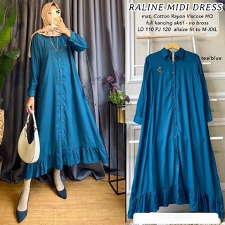  Midi DRESS ชุดเดรส ผ้าฝ้ายเรยอน กระดุมเต็มเม็ด สไตล์ร่วมสมัย สําหรับผู้หญิง