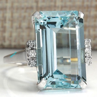 เครื่องประดับแหวนแต่งงาน aquamarine พลอยสไตล์วินเทจสําหรับผู้หญิงขนาด 6-10