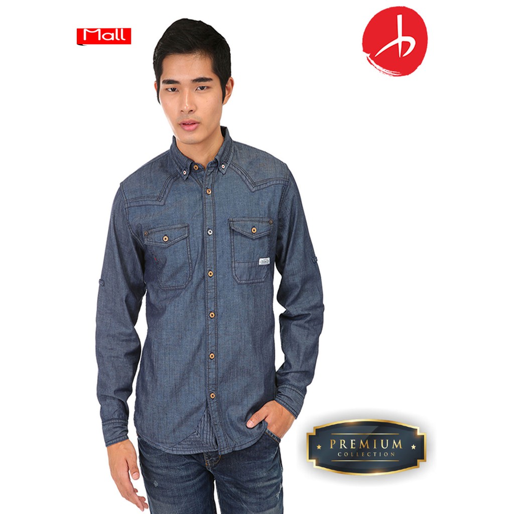 Takeda Premium Long Sleeve Shirt Jeans 01 Medium Blue BT001BMD16