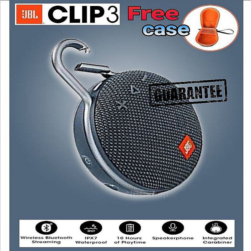 ลำโพงบลูทูธ JBL CLIP3 พกพาเสียงเพลงทุกที่ (แท้ 💯%) ฟรี..กล่องใส่ลำโพง (รับประกันบริษัทมหาจักร)