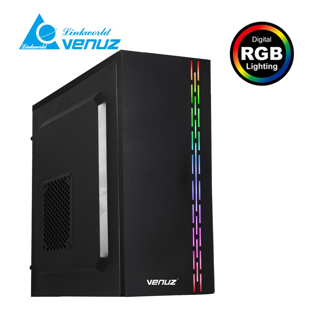 VENUZ ATX Computer Case VC 1918 with RGB LED lighting – Black