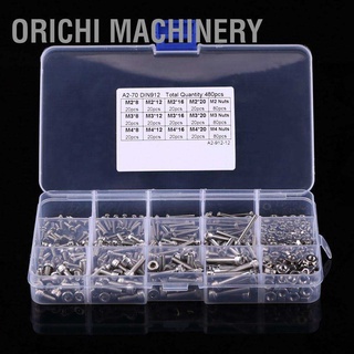 Orichi Machinery M2 M3 M4 ชุดสกรูสแตนเลส Ss304 480 ชิ้น