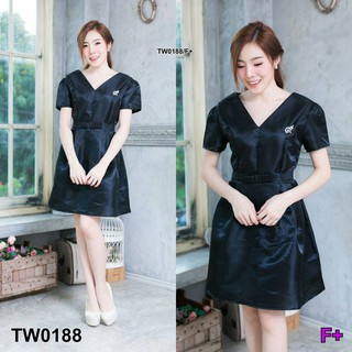 J0188 Dress เดรสผ้าไหมคอวี พร้อมเข็มขัดโบว์