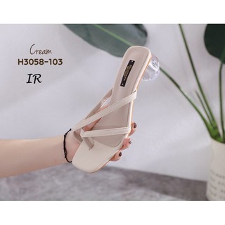 H3058-103 รองเท้าส้นแก้ว สายไขว้ส้นกลม