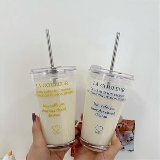 พร้อมส่ง!! แก้วใสเกาหลีเกาใจ  ลาย 𝐋𝐀 𝐂𝐎𝐔𝐋𝐄𝐔𝐑 ตัวแก้วเป็นแก้วเนื้อหนาอย่างดี  มาพร้อมกับฝาปิด