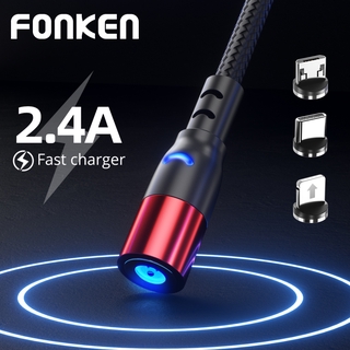 FONKEN สายเคเบิ้ลชาร์จ Type C / Ios / Micro 360 พร้อมไฟ Led