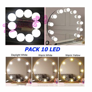 pack 10led  Mirror Lights  หลอดไฟติดกระจกในบ้าน ปรับได้3สี ใชไฟUSB *