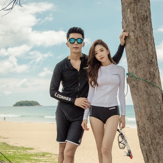 BBB Men’s Women’s Zipped Long-Sleeved Quick Drying Split Swimsuits Rash Guard Sunscreen Snorkeling Surfing Swimwear Couple Sets Swimming Trunks Beach Trunks