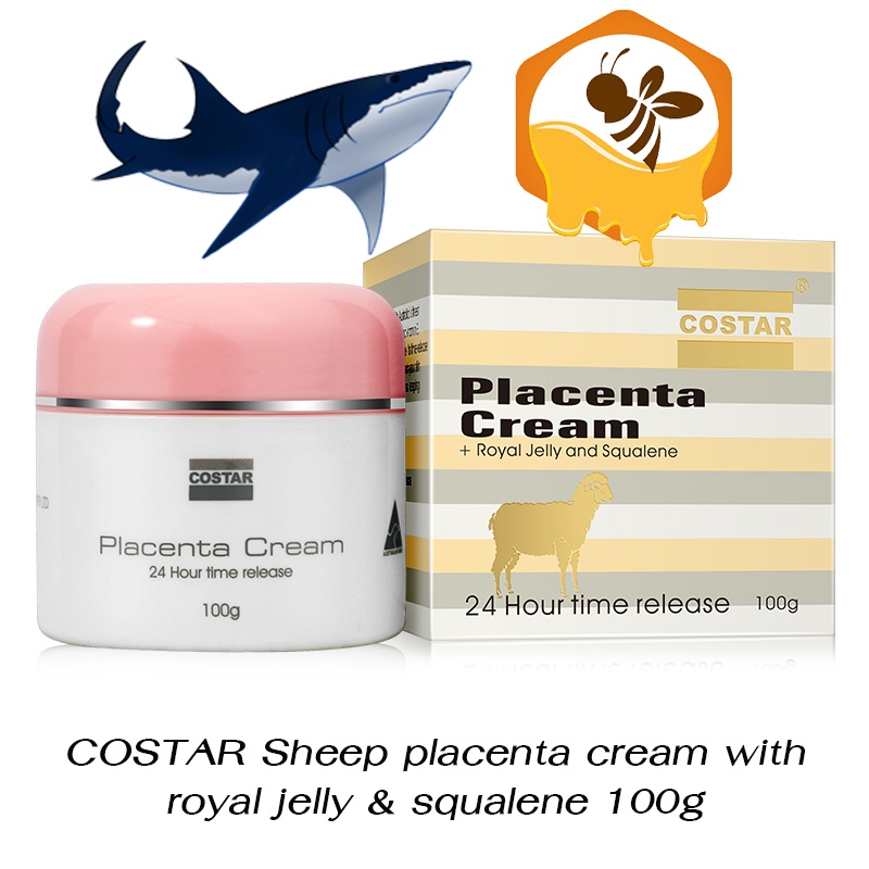 ครีมรกแกะออสเตรเลียแท้ Costar sheep placenta cream with royal jelly &amp; squalene &amp; Aloe Vera นมผึ้ง+น้ำมันปลาฉลาม 100g.