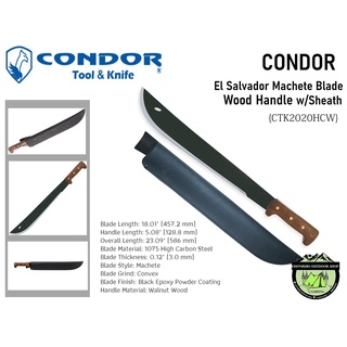 มีดใบตาย CONDOR EL SALVADOR MACHETE WOOD HANDLE W/ LEATHER SHEATH{CTK2020HCW}#ด้ามไม้