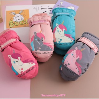 ถุงมือสกีถุงมือกันหิมะสำหรับเด็กบุหนากำมะหยี่เด็กลาย unicorn มี 5 เฉดสี 3-6 ขวบ