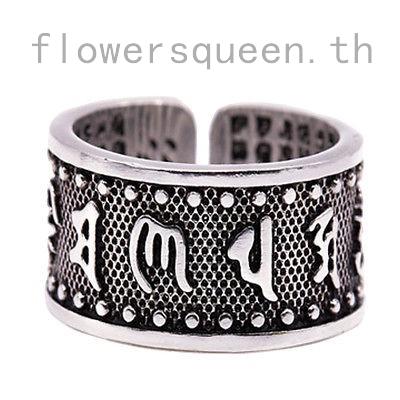 flowersqueen Cool Tibetan Buddhist Amulet Mantra OM Mani Padme Hum Alloy  Ring