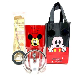 แก้วเก็บอุณหภูมิ ร้อน-เย็น แก้วเยติ ลาย Mickey Mouse มิกกี้เมาส์ ฟรี!! ถุงใส่แก้ว พร้อมหลอดสแตนเลส และยางรองแก้ว (คละสี)