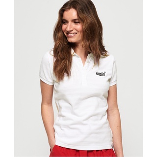 SUPERDRY COTTON POLO TOP - เสื้อโปโล สำหรับผู้หญิง สี Bright White