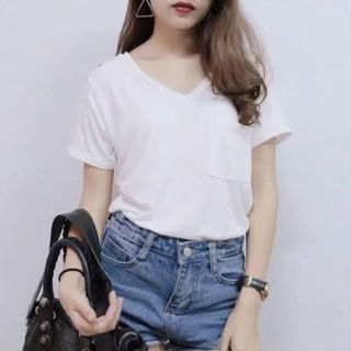 เสื้อยืดคอวี ผ้าเรย่อน (พร้อมส่ง ส่งเร็ว)