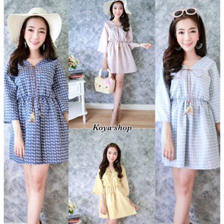 🌸MiniDress🌸 คอวีเอวสม๊อคแต่งพู่ขนนกงานดีแพง