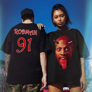 เสื้อยืดผ้าฝ้ายพิมพ์ลายแฟชั่น เสื้อยืด พิมพ์ลาย Dennis Rodman 91 สไตล์วินเทจ ฮิปฮอป โอเวอร์ไซซ์ สําหรับผู้ชาย และผู้หญิง