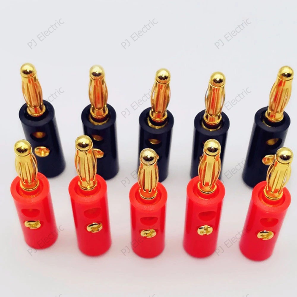 10 ชิ้น บานานาปลั๊กตัวผู้  (Banana plug)หัวแจ็ค ขนาด 4 มิลลิเมตร ยาว 40 มิลลิเมตร แบบสกรูขันยึดสายไฟ (ทอง)