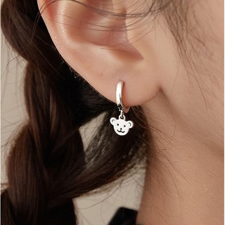 121_goodgift_station - bear hoop earrings S925 ต่างหูเงินแท้ ห่วงกลมแบบล็อค ห้อยหน้าน้องหมี