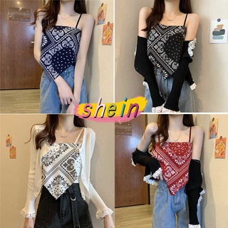 shein32036 เสื้อกล้าม สายเดี่ยว เสื้อครอป สไตล์เกาหลี เซ็กซี่ เสื้อกล้ามแขนกุด เสื้อปาดไหล่ เสื้อสายเดี่ยวซาติน