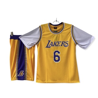 เสื้อบาส ชุดบาสมีแขน ทีมLakers เบอร์6 มีสีเหลือง สีม่วง สีดำ