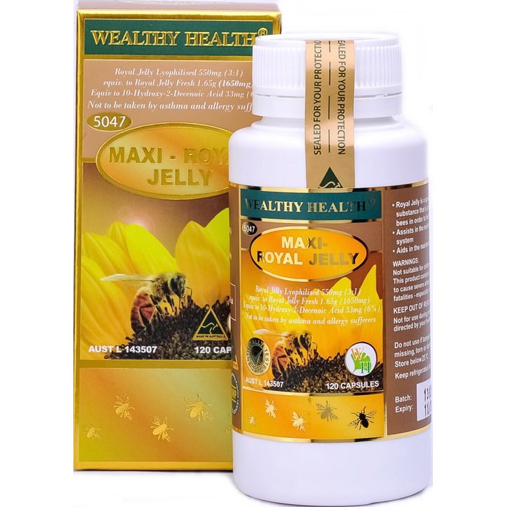 Wealthy health Maxi-Royal jelly 10HDA33mg (6%) 1650 mg (120 เม็ด)