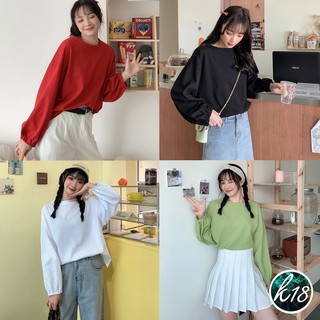 K18💜Korean เสื้อแขนยาวจั๊ม โอเวอร์ไซส์ สีพื้น ใส่สบาย