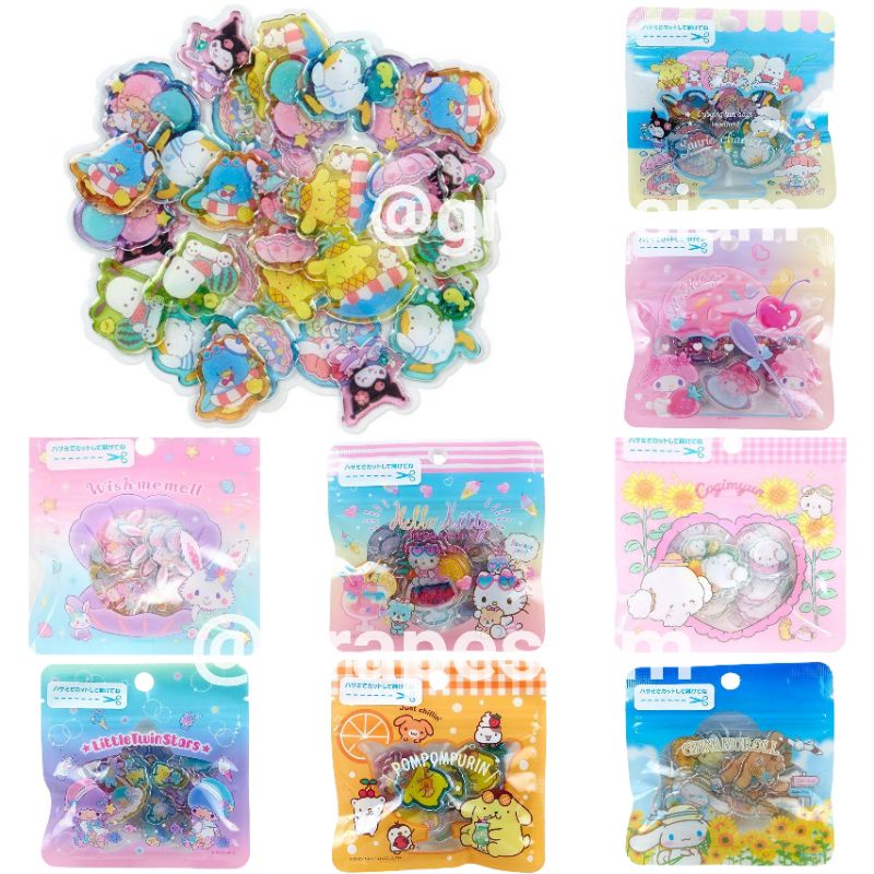 🌈สติกเกอร์ Sanrio summer จากญี่ปุ่นแท้100% มี 10 ลาย รวม 40 ชิ้น เป็นสติกเกอร์ นูนใส 🌈