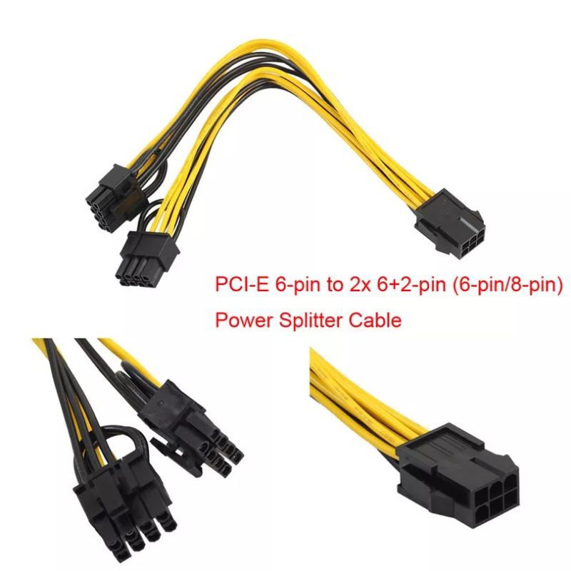 สาย PCI-E 6-PIN ถึง 2X6 + 2 พิน (6-PIN/8-Pin) power Splitter PCIE PCI Express Jul24 Professional Drop Shipping