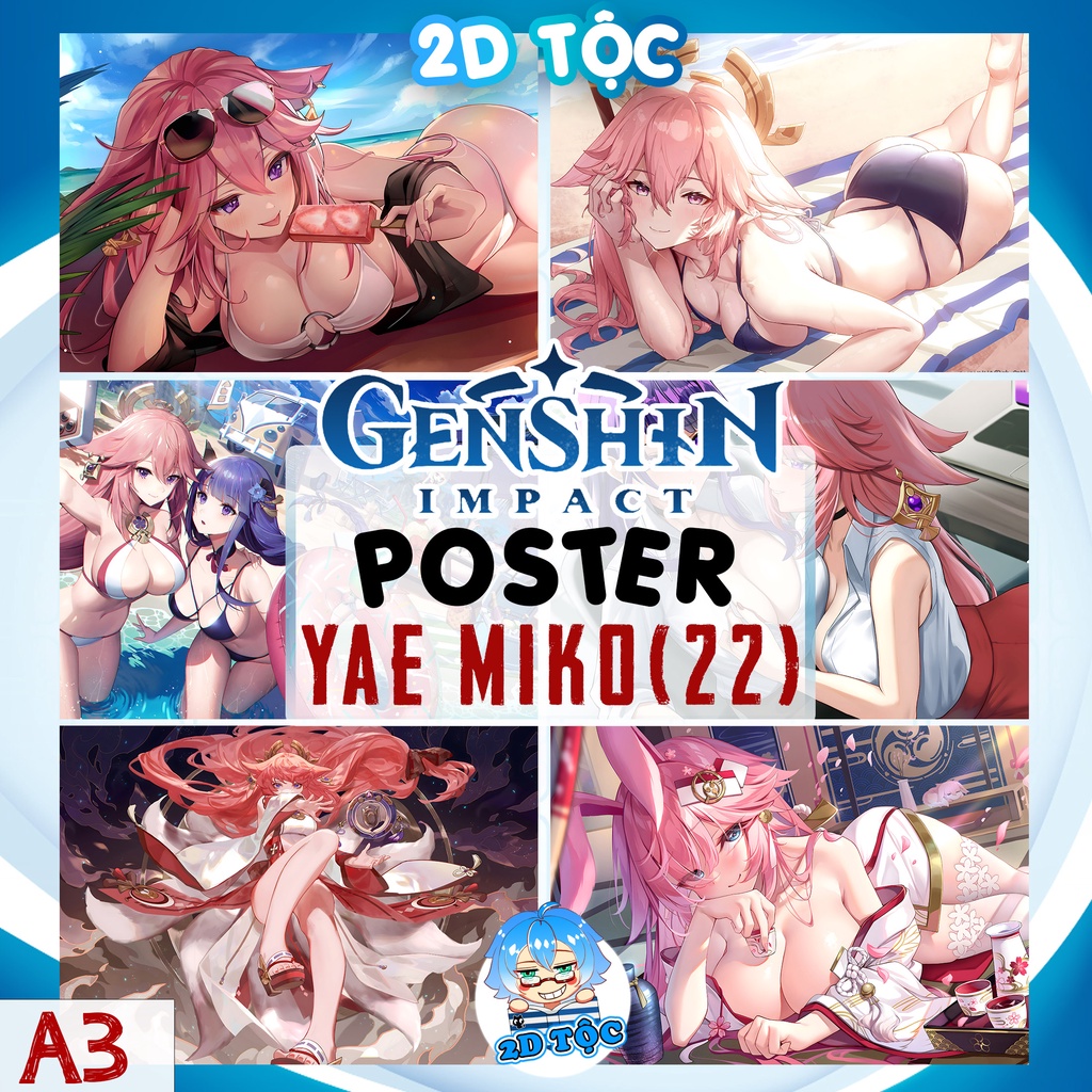 A3 โปสเตอร์ระบายสีสติ๊กเกอร์ติดผนัง YAE MIKO (22) GAME GENSHIN - 2D NOBI SHOP
