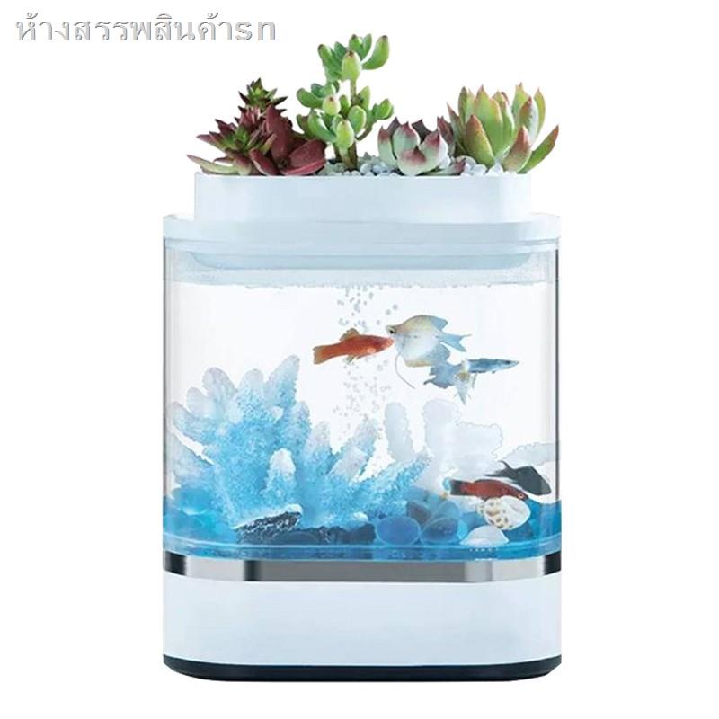 สวน50%❧♧[ทักแชทรับโค้ด] Mini Lazy Geometry Fish Tank ตู้ปลาพร้อมไฟ LED 7 สี
