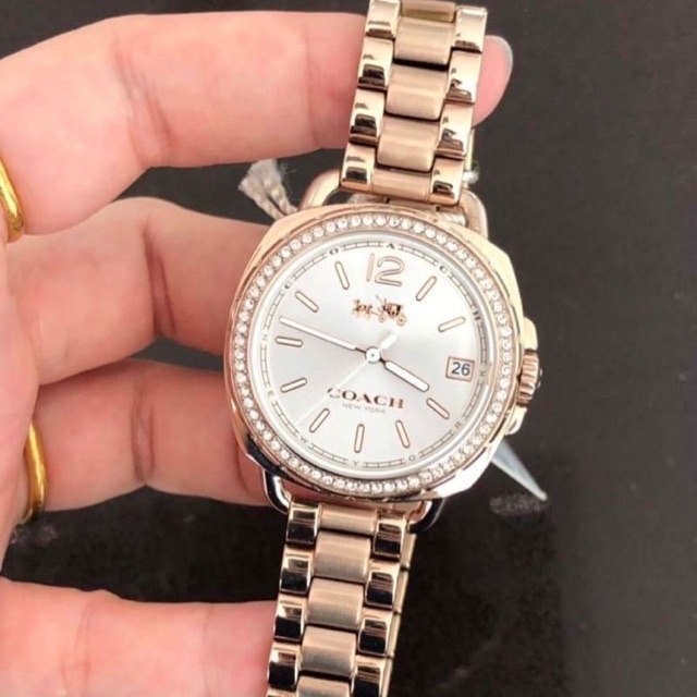 นาฬิกา COACH Tatum Rose Gold Crystal Silver Dial Ladies Watch 14502590