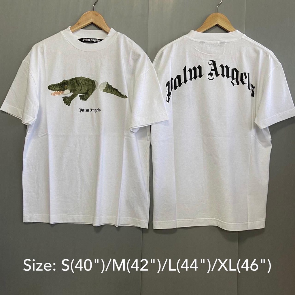 🔆สอบถามStockก่อนกดสั่ง Palm Angels t-shirt เสื้อยืด tee สีขาว จระเข้ unisex เสื้อ ปาล์ม แองเจิง ของแท้
