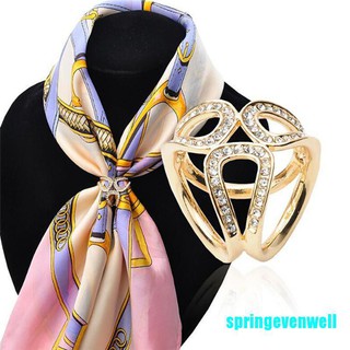 [springevenwell] ใหม่ เงิน ทอง คริสตัล ผ้าไหม ผ้าพันคอ คลิปหัวเข็มขัด ที่ใส่เข็มกลัด เครื่องประดับ