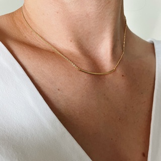 Delicate Curved Bar Necklace, 18K Gold Plated, Sterling Silver Necklace N0004 | สร้อยคอ สร้อยคอจี้ เงินแท้ ทองแท้ ชุบทอง