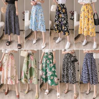 Women skirts 2020 summer new high waist package hip floral chiffon A-word midi skirt