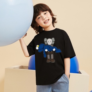 เสื้อยืดคอกลม พิมพ์ลาย Sesame Street Kaws น่ารัก สีดํา สําหรับเด็กผู้ชาย และเด็กผู้หญิง